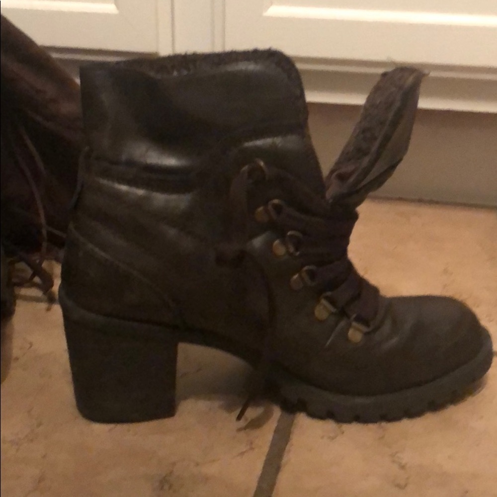 Brown heeled combat boot